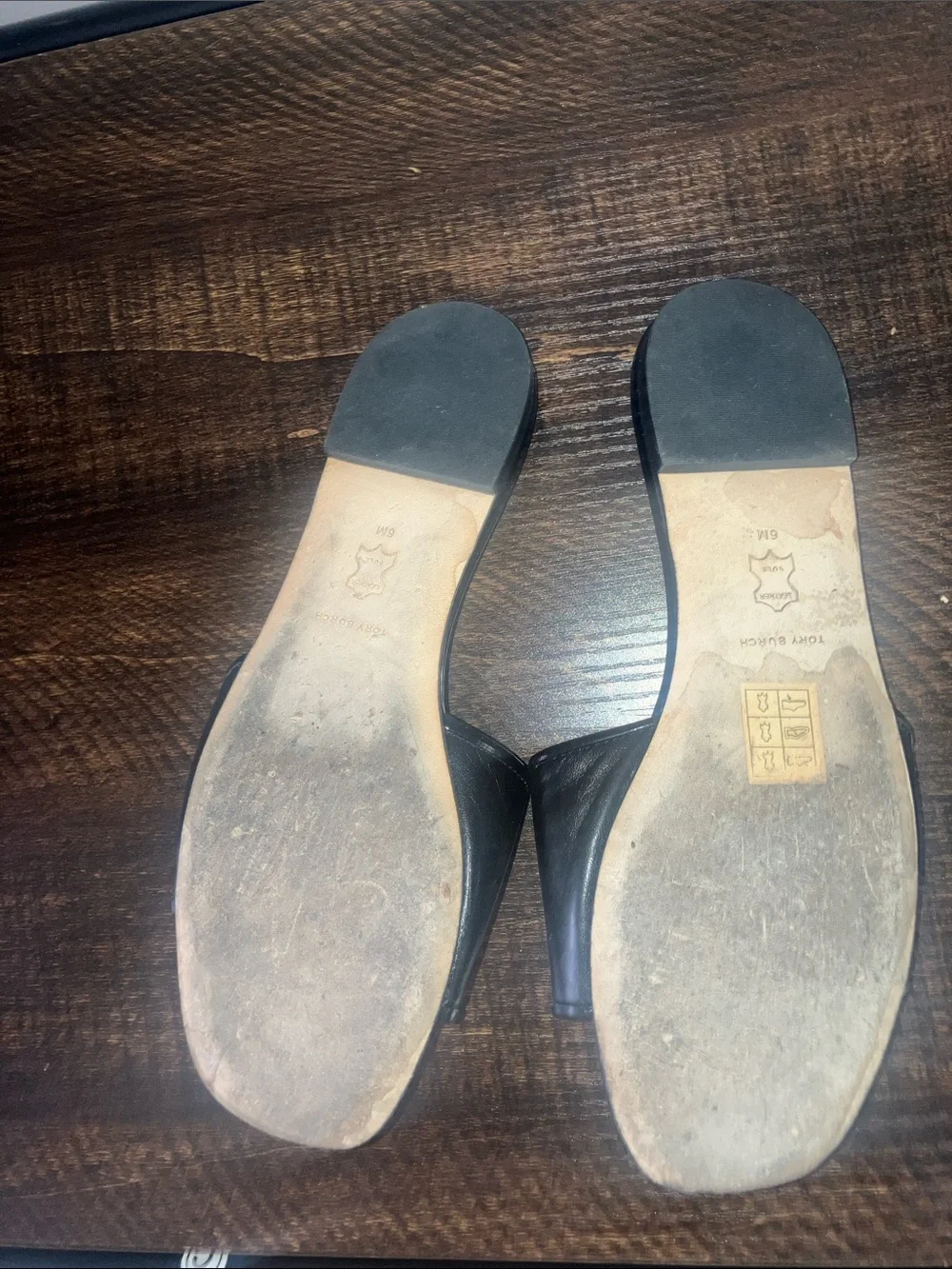 Tory Burch Black Leather Slide Mules with Gold Logo Emblem